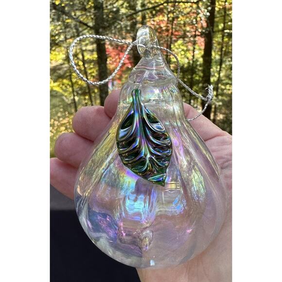 Vtg Dansk Blown Glass Iridescent Pear Shaped Christmas Holiday Ornament -S73 - Picture 9 of 9